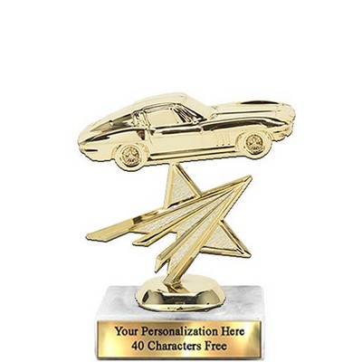 Trophy 7", 2X3 White Marble Base, Corvette Gold Unique