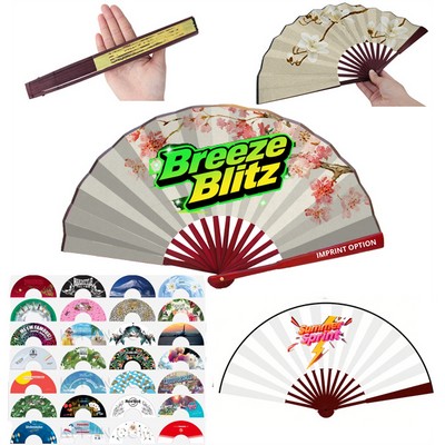 Traditional Bamboo Hand Fan - Premium Silky Fabric