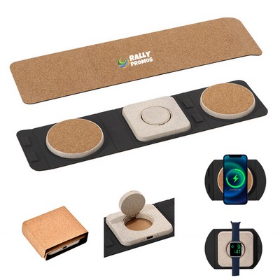 3-in-1 Cork Wheat Straw Foldable Wireless Fast Charger