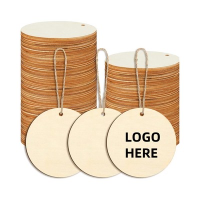 10pcs Blank Round Wooden Label w/ Holes&Hemp Ropes