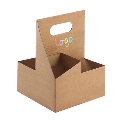 4 Cups Biodegradable Kraft Drink Carrier With Handle (7" X 7" X 9.4")