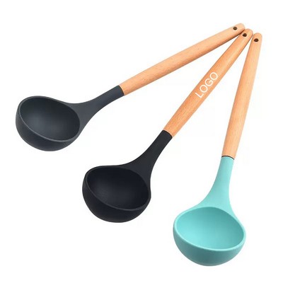 Silicone Soup Ladle w/Wooden Handle