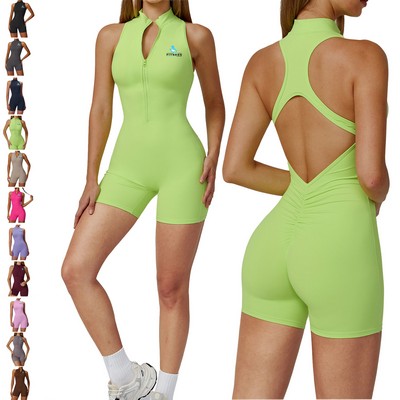Yoga Jumpsuit - Zippered Backless Romper