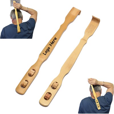 18" Bamboo Back Scratcher With Double-Wheel Rollers