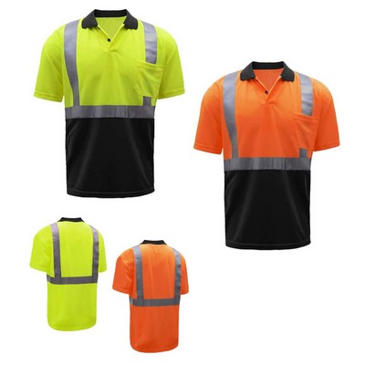 Short Sleeve Reflective Front Colorblock Safety Polo Shirt