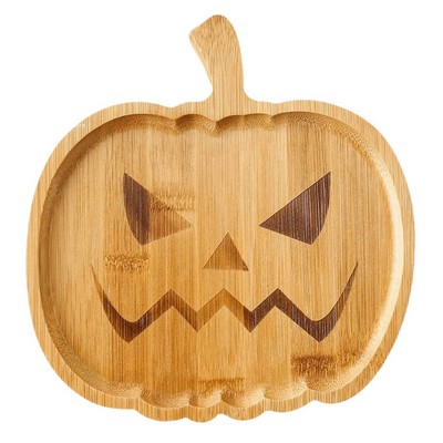 Wood Halloween Pumpkin Plate