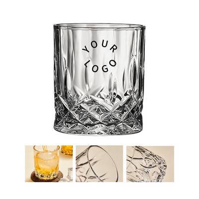 Etched Whiskey Glass 7oz Diamond Pattern Clear