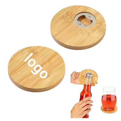 Bamboo Coaster With Built In Bottle Opener