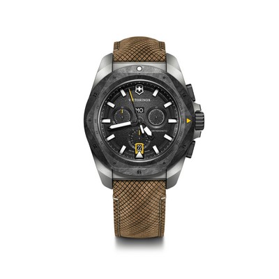 I.N.O.X. Chrono 43mm, silver titanium case, black carbon bezel, black dial, brown structured strap