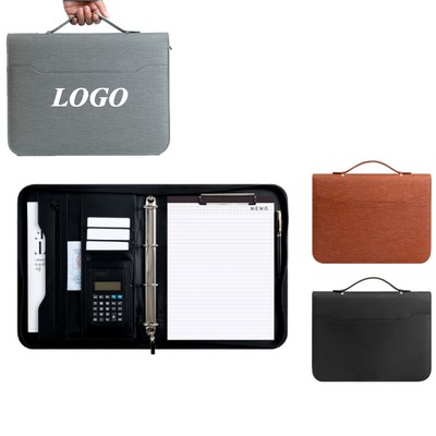 Pu Leather A4 Zipper Portfolio Organizer W/Calculator