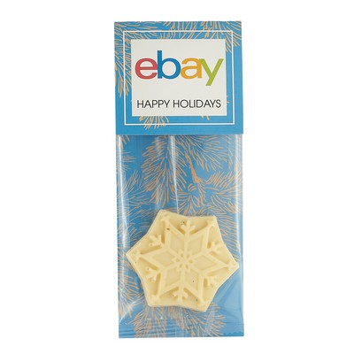 Belgian Chocolate Holiday Icons in Billboard-Style Header Bag with White Chocolate Snowflake