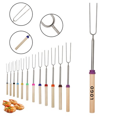 Wood Handle Extendable BBQ Roasting Fork