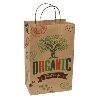 Multi-sided Full Color Natural Shopper Paper Bag - Green Handle (8.5" x 13.375" x 5")