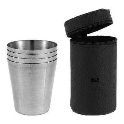 4pcs 1Oz Stainless Steel Shot Cups w/ Leather Case