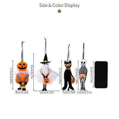 Halloween Pumpkin Black Cat Ghost Skull Hanging Decor 4pcs set