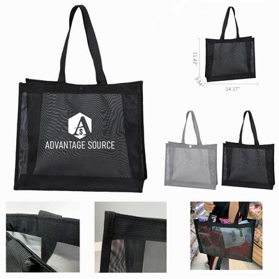 Nylon Mesh Shopping Tote Bag W/ Button Closure