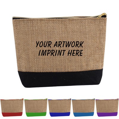 Two-tone Jute Canvas Zippered Bag