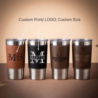 Vintage Stainless Steel Tumbler Sleeve Personalized Insulated Cup PU Cover Handheld Drink Holder