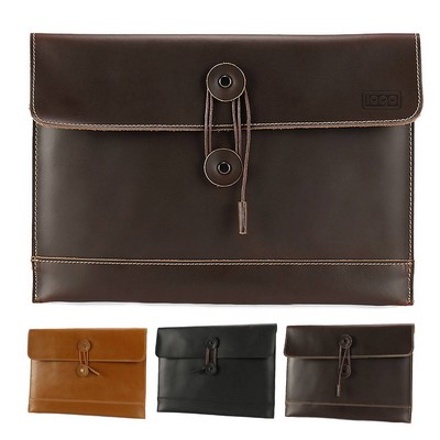 13" String Tie Closure Cowhide Leather Document Bag