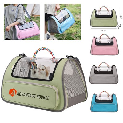 Portable Pet Carrier Bag W/ Handheld And Crossbody Design