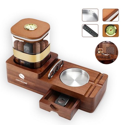 Wooden Cigar Case Humidor Ashtray Set With Cutter Office