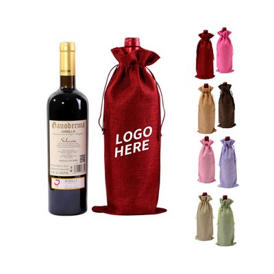 Festive Flax Wine Drawstring Pouch
