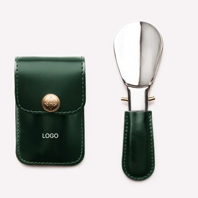 Stainless Steel Folding Shoe Horn PU Leather Case Lazy Shoe Helper Portable Shoe Pull