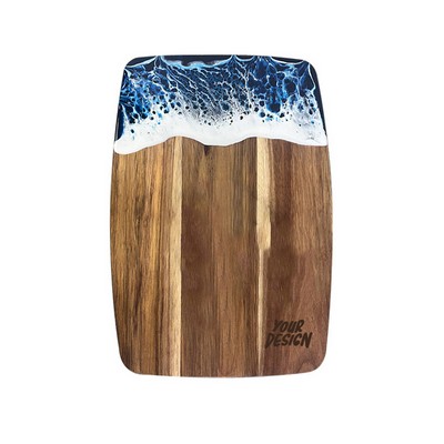 Ocean Wave Resin and Wood Serving Tray