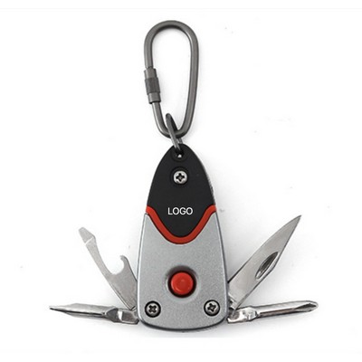 Multifunctional Stainless Steel 6in1 Mini Folding Knife Keychain with LED Light and Screwdriver