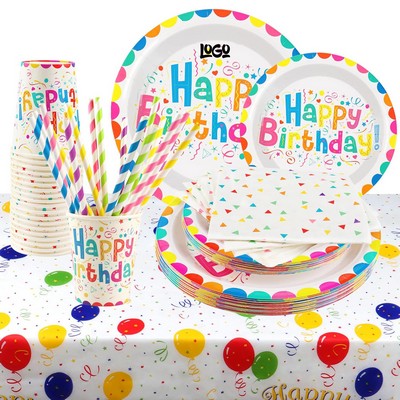 51 Pcs Happy Birthday Party Paper Plates and Cups Set