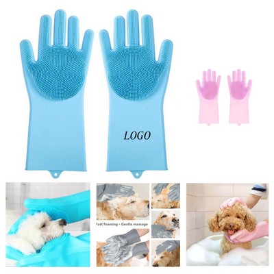 Pet Grooming Glove With Silicone Tips For Bathing