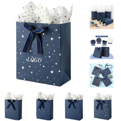 Blue Gift Bags With Tissue Paper Premium Quality Elegant Design Various Occasions
