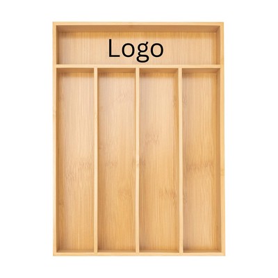 5-Compartment Bamboo Kitchen Drawer Organizer Tray