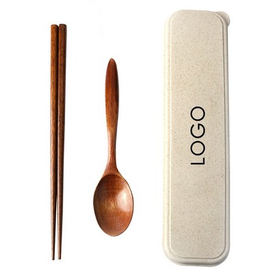 Natural Wooden Chopsticks Spoon Flatware Cutlery Set