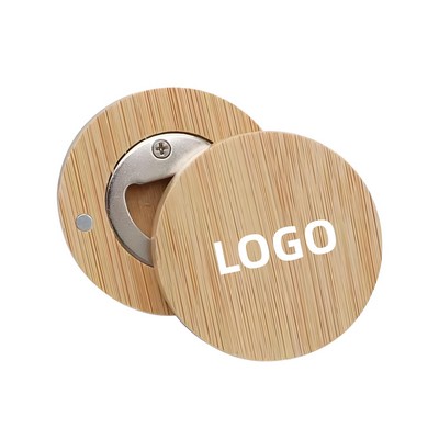 Custom Round Bamboo Stainless Steel Magnetic Bottle Opener