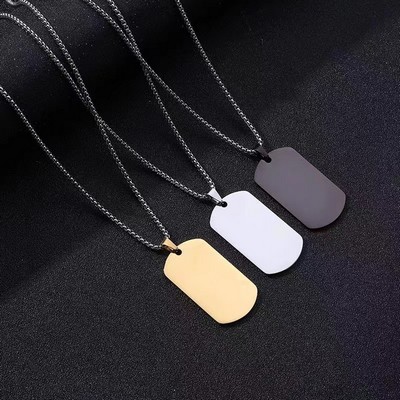 Mirror Finish Stainless Steel Tag Pendant Necklace