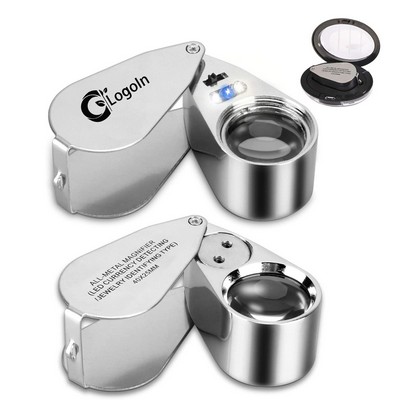 40X Illuminated Jewelers Loop, Folding Full Metal Loupe Magnifying Glass with Light