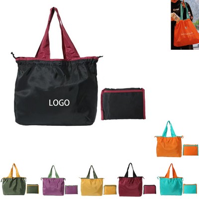 Large Foldable Reusable Grocery Shopping Bag With Drawstring