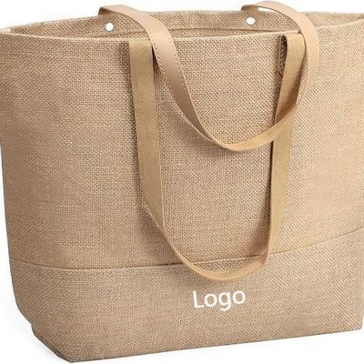 Custom Jute Color Block Tote Bag