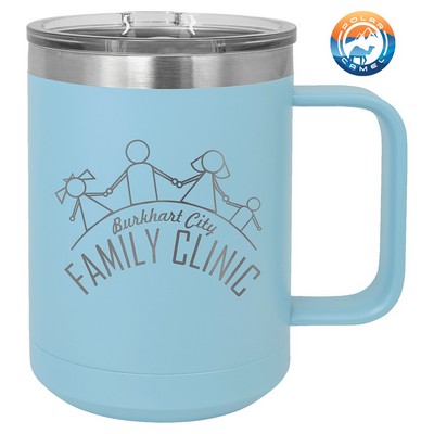 Light Blue Polar Camel 15 oz Coffee Mug Vacuum Insulated with Slider Lid- Laser Engraved