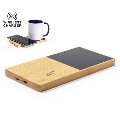 2in1 Bamboo 15W Wireless Charger & Smart Mug Warmer Stand