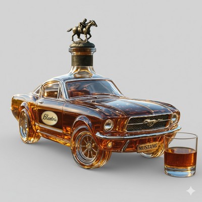 Mustang Police Car Whiskey Decanter 750ml Lead-Free Glass Novelty Bottle