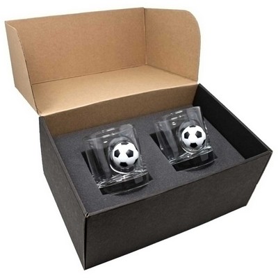 Soccer Ball Embedded Rocks Glass Gift Set