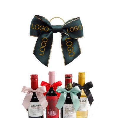 Handmade Golden Edge Satin Ribbon Bow Tie For Wine Bottle (2.8"Lx2.8"W)