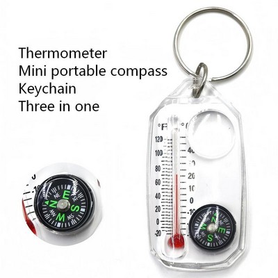 3" Mini Portable Acrylic Thermometer & Compass Keychain