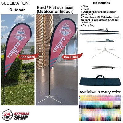 24H Express Ship- 7.5' Small Tear Drop Flag Kit, Full Color Graphic One Side, Outdoor & Indoor bases
