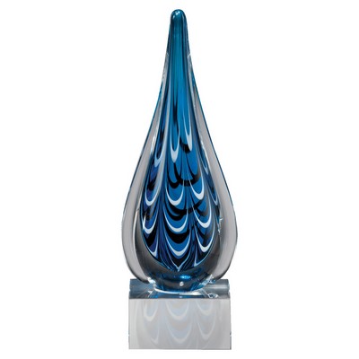 Blue and Black Teardrop Art Glass on Base - AGAR88