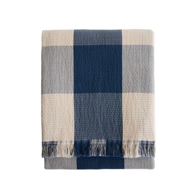 Organic Cotton Throw, Ivory/Indigo