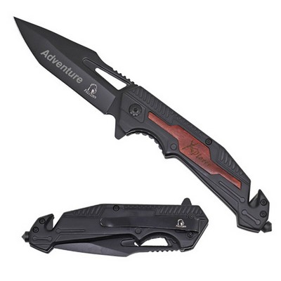 Heavy Duty Tactical Rescue Pocket Knife with Rosewood Insert Handle