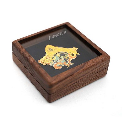 Black Walnut Wood Single Coin Storage Box - Commemorative & Antique Coin Collection Case